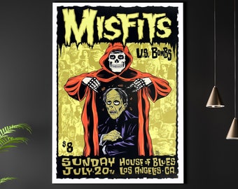 Misfits REPRODUCTION Gig Poster Matte A3 A4 Art Print. House Of Blues. Vintage Classic Punk Rock Metal Concert Art. US Bombs