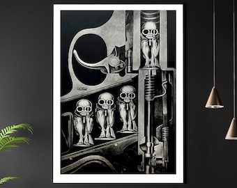 Birth Machine di H.R. Giger A3 A4 Matte Art Print. Pistola surrealista horror gotica classica. Prometeo alieno. Arte dell'orrore. Pistola
