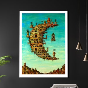 Living on the Moon by Salvador Dali A3 A4 Matte Art Print. Classic Vintage Painting. Living In Space. Surrealist Absurd Fantasy World