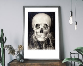 Stampa artistica con illusione ottica a forma di teschio: decorazione gotica per la casa di Halloween