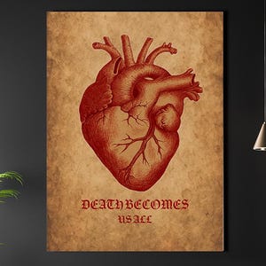 Death Becomes Us All | Gothic Heart Wall Art | Anatomical Heart Print | Dark Academia Decor | A3 A4 Art Print | Tattoo Flash Style | Gothic