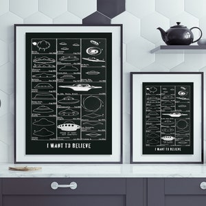 I Want To Believe UFO Art Print A3 A4 Aliens ETs Space Ship Bob Lazar Pentagon Flying Saucer Disc Believe X Files UAP Phenomenon Sci-Fi