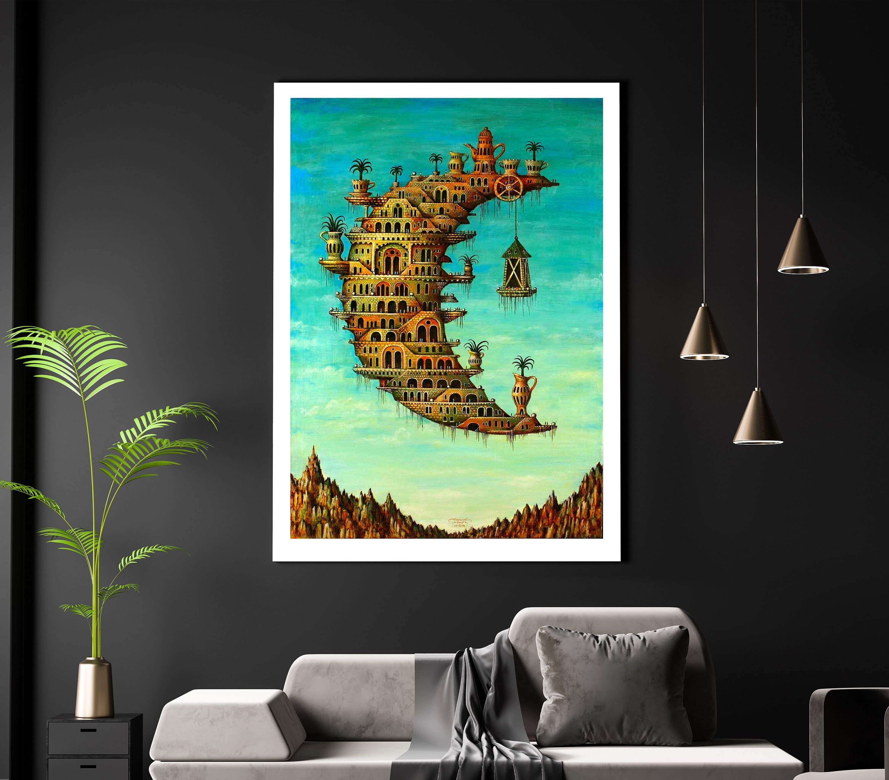 Salvador Dali Wall Art Dalí Living on the Moon Framed Painting Canvas Art  For Bedroom Livingroom Decoration Ready to Hang