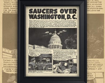 Saucers Over Washington A3 A4 Matte Art Print -  Alien Art - Vintage Comic Strip.- 3I/Atlas - Lazar - Newspaper - UFO - Framed Or Unframed