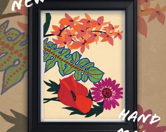 Abstract Flowers Vintage A3 A4 Fine Art Print. Classic Plant Sophistaced Home Decor. Antique Illustration Retro Exotic Chic Wall Art