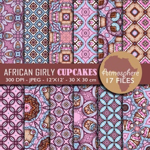 17 AFRICAN African Girly Cupcakes Patterns  instant download jpeg files / pack of 17 - Africa -  digital paper scrapbook - SCRAPS