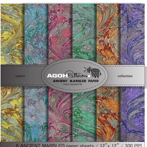 Antikmarmorerat papper - Kollektion: Whirlpool - Digitala filer - 6 sidor 30,48 x 30,48 cm / 300 DPI