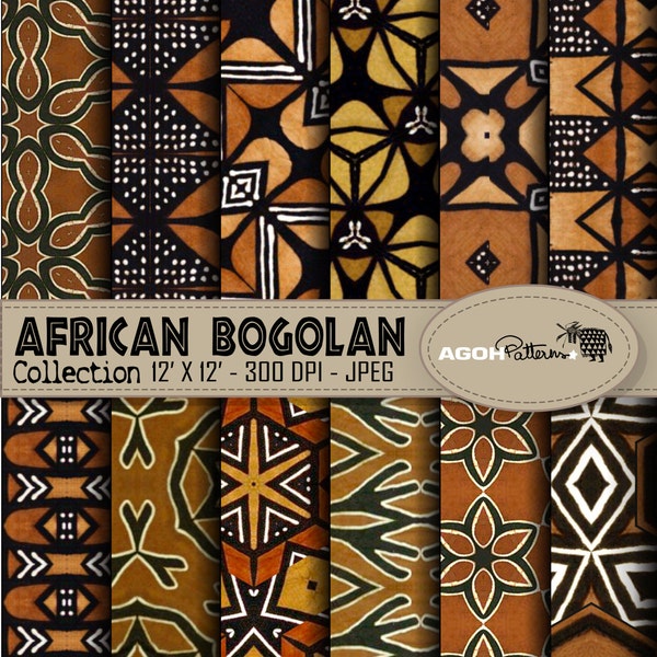 Pack de 12 motifs Africains numériques BOGOLAN patterns  Afrique papier digital African patterns