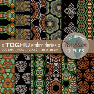 Pacchetto di 12 motivi digitali ispirati a towGHU del Camerun Agohpatterns Africa carta digitale Carta digitale Serie Tv