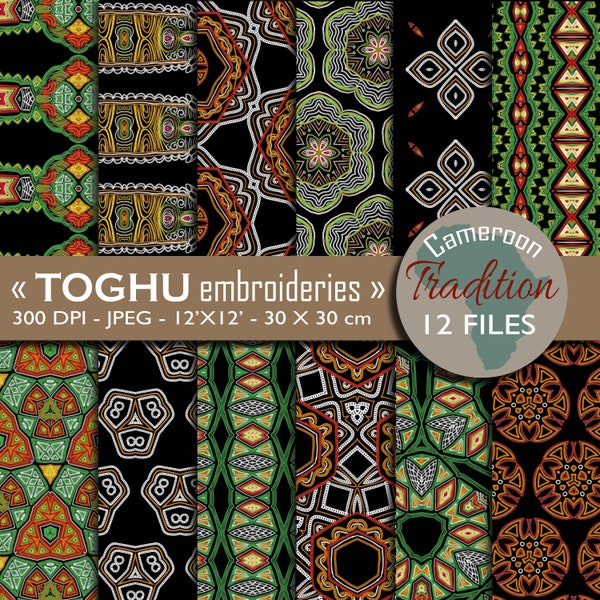 Packung mit 12 TowGHU-inspirierten digitalen Motiven aus Kamerun Agohpatterns Afrika digitales Papier afrikanische Muster Tradition Sammlung