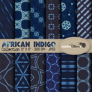 AFRICAN indigo Patterns pack of 12  - Africa -  digital paper scrapbook - print