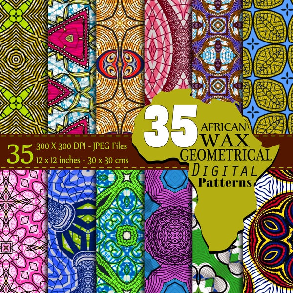 Packung mit 35 Wachs afrikanischen geometrischen Sleals Muster in JPG digitales Format - 35 afrikanische Wachs Muster digitale Dateien JPEG