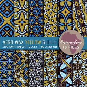 Yellow and blue african Wax pack of 15 digital Patterns - instant download jpeg files / pack of 15 - Africa digital paper scrapbook - SCRAPS