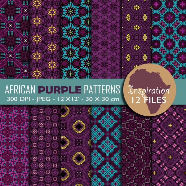 Pack de 12 motifs Africains numériques au format JPEG d'inspiration wax Purple african wax design - digital African digital patterns