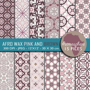 Pink & Brown AFRICAN Wax pack of 15 digital Patterns - instant download jpeg files / pack of 15 - Africa -  digital paper scrapbook - SCRAPS