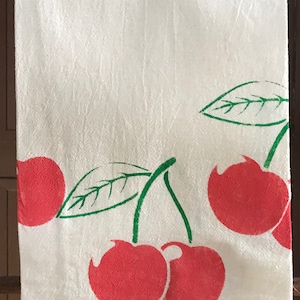 100% Cotton Flour Sack Towel; Cherries; Large Cherries