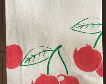 100% Cotton Flour Sack Towel; Cherries; Large Cherries