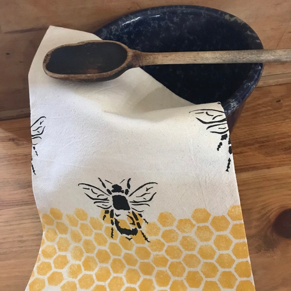 100% Cotton Flour Sack Towel; Bees; Honey bee towel; Bees with honey comb;
