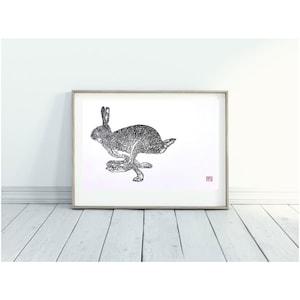 Original Linocut print ‘Here Hare Here’