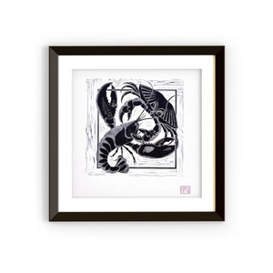 Original Linocut print ‘Clash of the Crustaceans’
