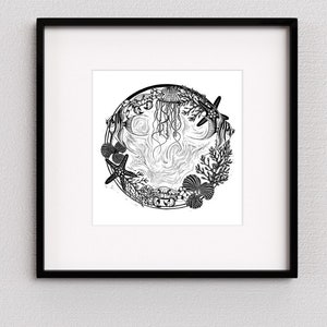 Original large Linocut print ‘Circle of Sealife’