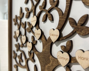 Custom Family Tree Sign – Personalized Wood Family Name Wall Decor – 50th Anniversary Gift for Parents