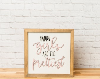 Happy Girls are the Prettiest , Girls Bathroom Decor, Audrey Hepburn, Girls Wall Decor, Bathroom Sign, Audrey Hepburn Quote