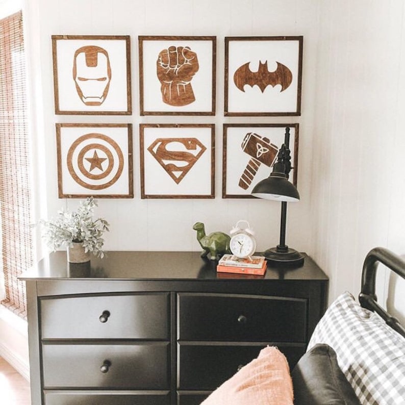 Superhero Sign 11 Superhero Wall Art Boys Bedroom Etsy
