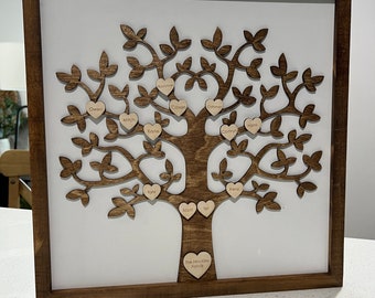 Engraved Family Tree Sign, Walnut Stain, Personalized Family Gift