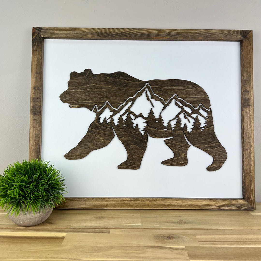 Bear Sign | Camping Room Sign | 3D Wood Framed Sign | Cabin Shelf Decor ...