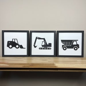 BLACK Construction Truck Sign, Wood Truck Art, 14x14 inch, Boys Bedroom Decor, Truck Room Decor, Truck Sign, Construction Room Decor