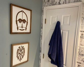 Star Wars Room, Star Wars Nursery, Star Wars Nursery Decor, Star Wars Wall Decor, Storm Trooper Art, Chewbacca Art, Star Wars Bathroom