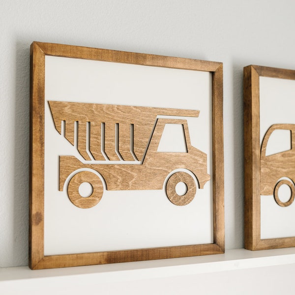 Construction Truck Sign | 21x21 inch | Wood Signs | Boys Bedroom Decor | Truck Room Decor | Construction Truck Room Decor