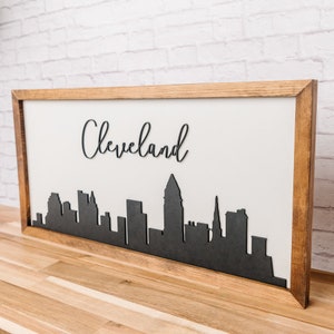 Cleveland Wood Sign, Cleveland Skyline Frame Drawing, Cleveland Sign, Cleveland Ohio, Cleveland Ohio Wall Art, Cleveland Skyline