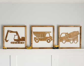 Wood Construction Truck Sign for Boys Room or Nursery, Construction Truck Sign, Wood Truck Art, Boys Bedroom Decor, Truck Nursery
