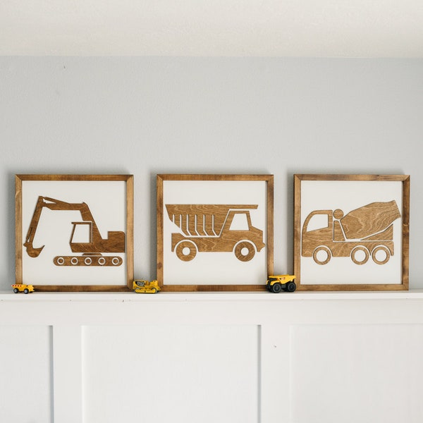 Construction Truck Sign | 11x11 inch | Wood Signs | Boys Bedroom Decor | Truck Nursery | Truck Room Decor | Construction Truck Room Decor