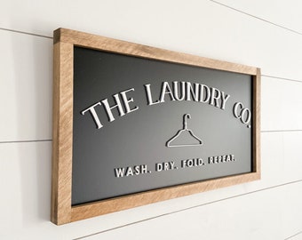 The Laundry Co. Sign – Modern Farmhouse Laundry Room Decor, Framed Laundry Wall Art