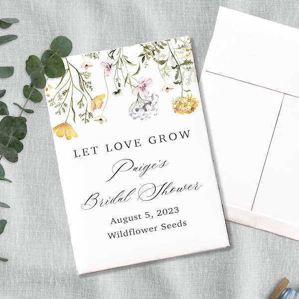 Wildflower Seed Packets for Bridal Shower or Wedding Favors, Let Love Grow, Customized Personalized Favors for Guests, Flower Seed Envelopes