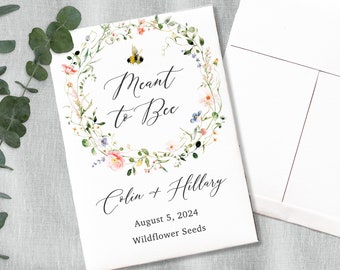 Wildflower Seed Packets for Bridal Shower or Wedding Favors, Meant to Bee, Customized Personalized Favors for Guests, Flower Seed Envelopes