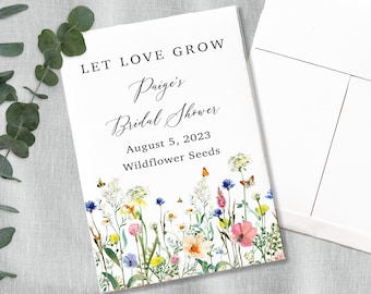 Wildflower Seed Packets for Bridal Shower or Wedding Favors, Let Love Grow, Customized Personalized Favors for Guests, Flower Seed Envelopes