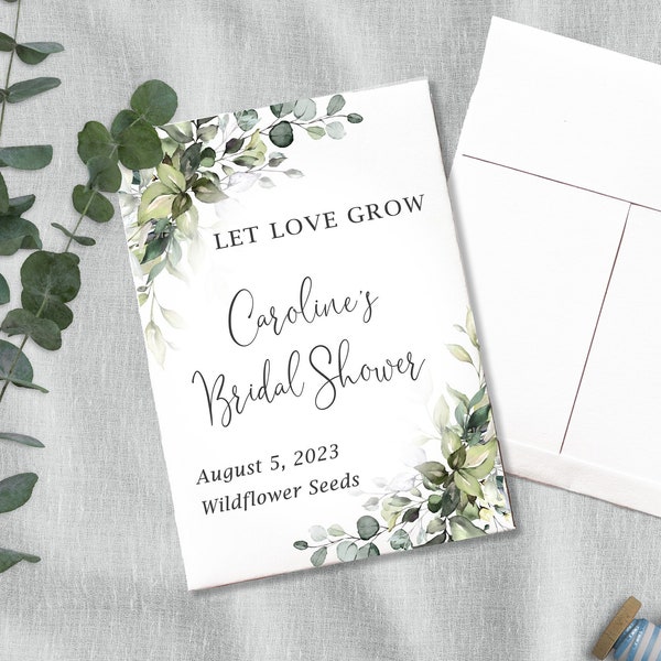 Wildflower Seed Packets for Bridal Shower or Wedding Favors, Let Love Grow, Customized Personalized Favors for Guests, Flower Seed Envelopes