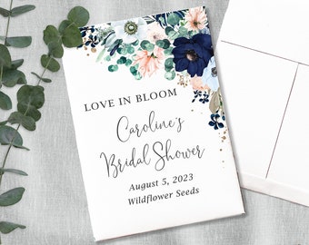 Wildflower Seed Packets for Bridal Shower or Wedding Favors, Love in Bloom, Customized Personalized Favors for Guests, Flower Seed Envelope