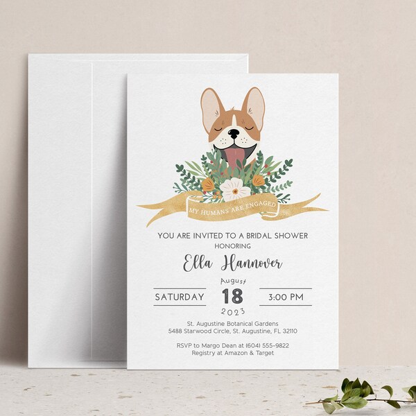 My Humans Are Engaged Bridal Shower Invitation with French Bulldog Dog, Couples Co-Ed Pet Puppy Wedding Shower, Rehearsal Dinner