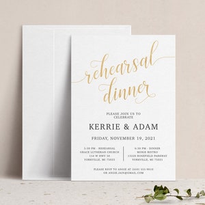 Modern and Elegant Rehearsal Dinner Invitation with Gold Lettering, Digital Wedding Rehearsal Dinner Invite, Simple Wedding Dinner