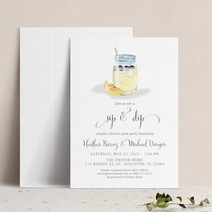 Sip & Dip Couples Pool Party Bridal Shower Invitation, Cocktail Party Wedding Shower, Birthday Party, Rehearsal Dinner, Lemonade Baby Shower
