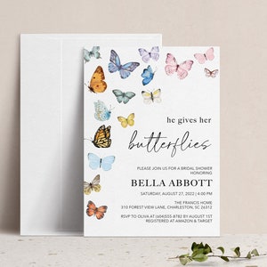 He Gives Her Butterflies Bridal Shower Invitation, Butterfly Garden Wedding Shower Invite, Champagne Brunch Invite, Couples Brunch & Bubbly
