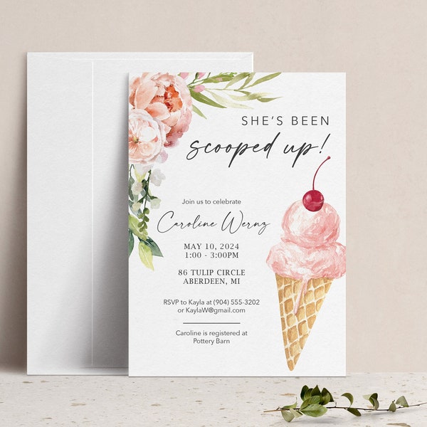 She's Been Scooped Up! Bridal Shower Invitation, Ice Cream Cone, Dessert Couples Co-Ed Shower Invite, Pool Party, Summer, Cocktail Party