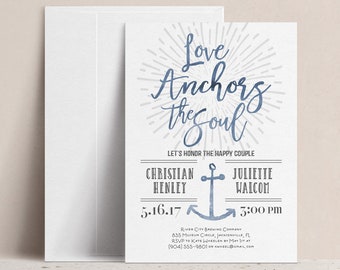 Nautical Couples Shower Invitation, Love Anchors the Soul Invitation, Nautical Engagement Party Invitation, Couples Wedding Shower Invite