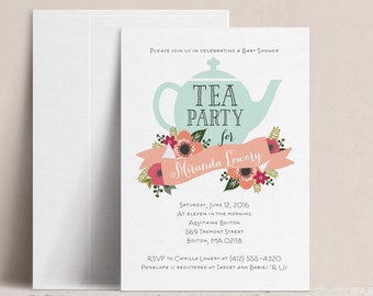 Baby Shower Tea Party Invitation, Bridal Shower Tea with the Bride Invite, High Tea, Garden Party, Baby Sprinkle, Dessert Party, Bridesmaid