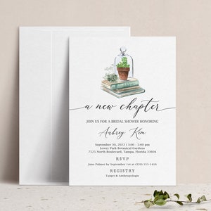 A New Chapter Bridal Shower Invitation, Books Library Wedding Shower Invite, Greenery Couples Bridal Brunch or Tea, Adventure Awaits, Travel